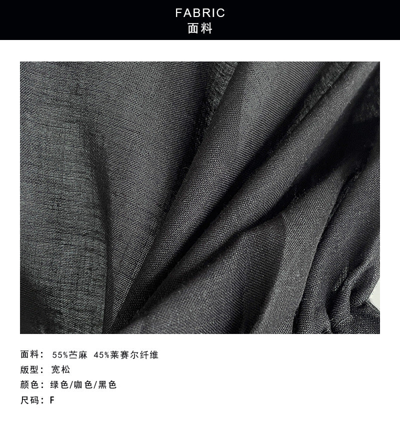 【cimT5171】法式極簡設計感✨背部鈕扣設計苧麻圓領寬鬆短袖襯衫上衣260723