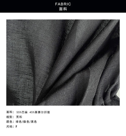 【cimT5171】法式極簡設計感✨背部鈕扣設計苧麻圓領寬鬆短袖襯衫上衣260723