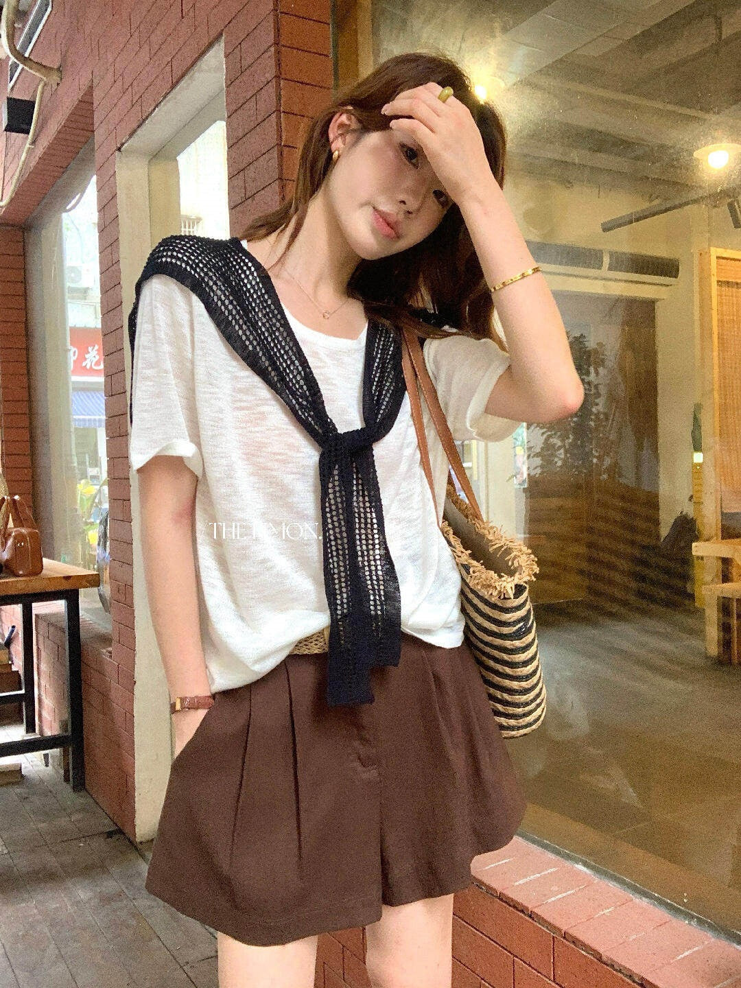 【L10728】韓系極簡百搭款☁️舒適顯瘦高腰休閒短褲(附皮帶)260526