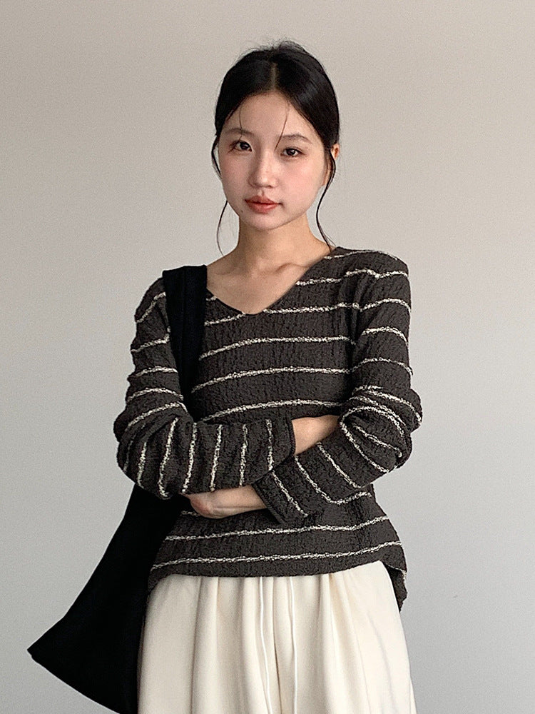 【LD11022】實拍肌理感寬鬆條紋針織衫251110