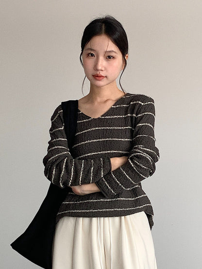 【LD11022】實拍肌理感寬鬆條紋針織衫251110