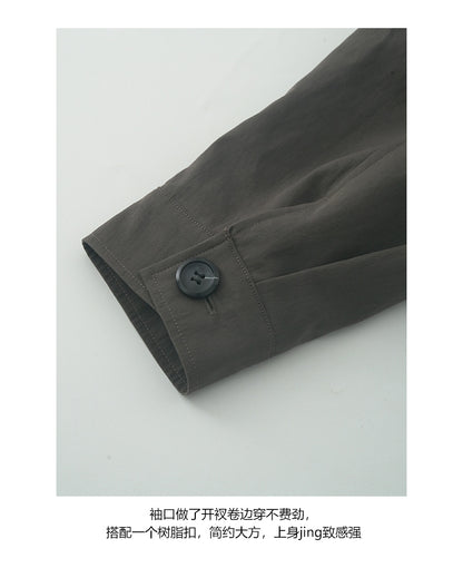 【H5434】實拍初秋復古落肩長版風衣外套250916