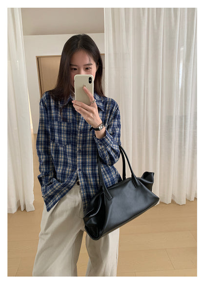 【H570】實拍復古寬鬆毛呢格子襯衫外套251021