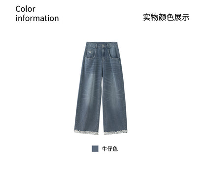 【H5253】實拍夏季y2k手繪大蝴蝶低腰垂感荷葉牛仔褲250513