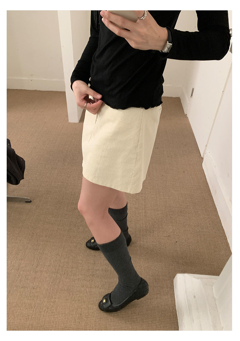 【H562】實拍秋冬S~XL必備復古高腰燈芯絨A字裙251021