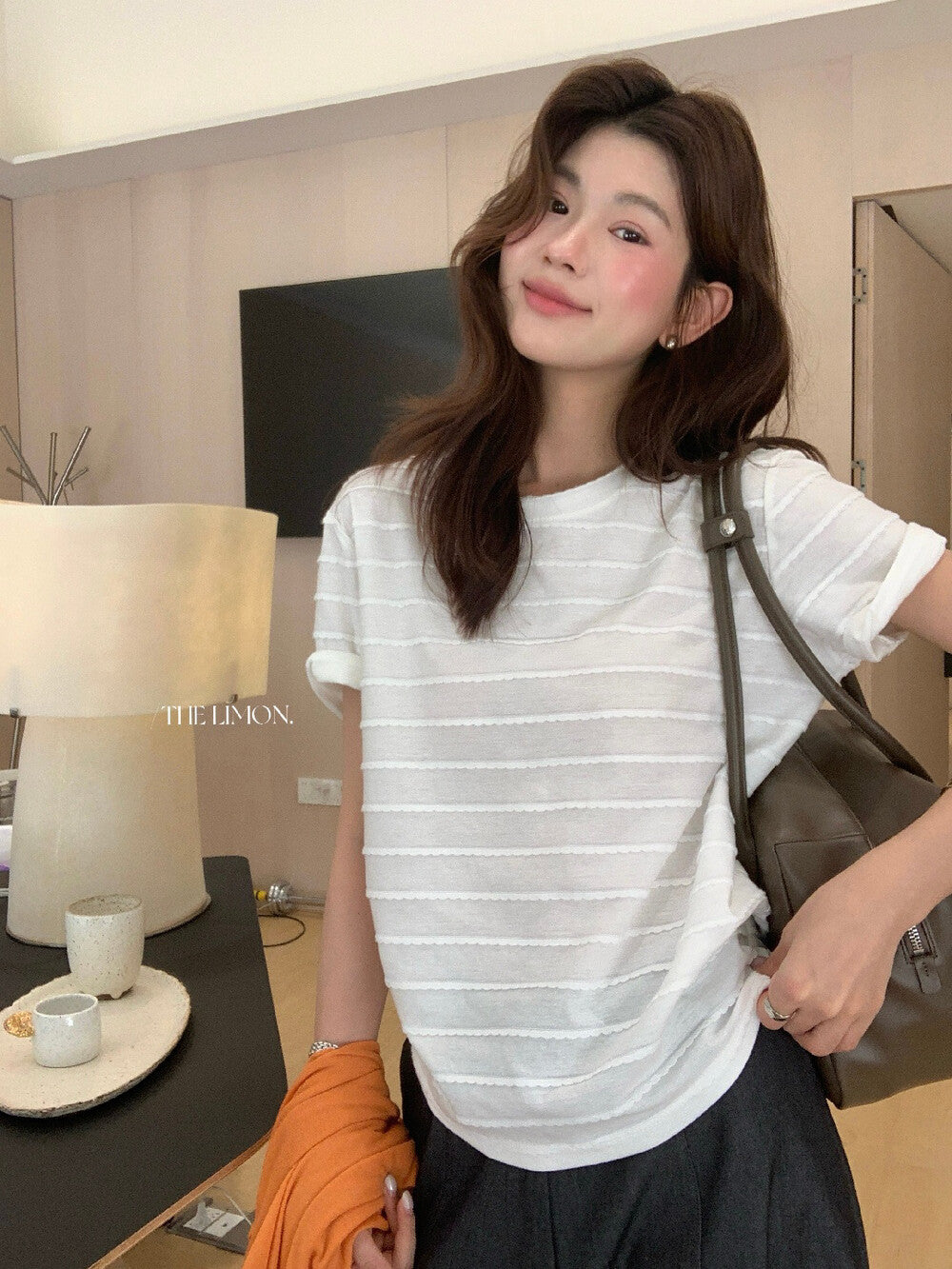 【L10377】實拍檸檬韓系簡約休閒☁️設計感層次拼接寬鬆顯瘦圓領短袖T恤260408