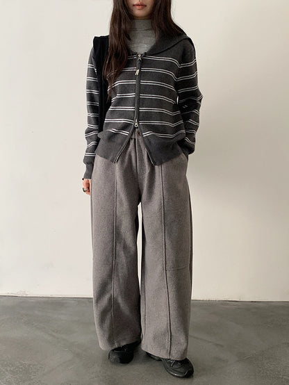 【LD11036】實拍雙頭拉鍊海軍領條紋針織開衫251202