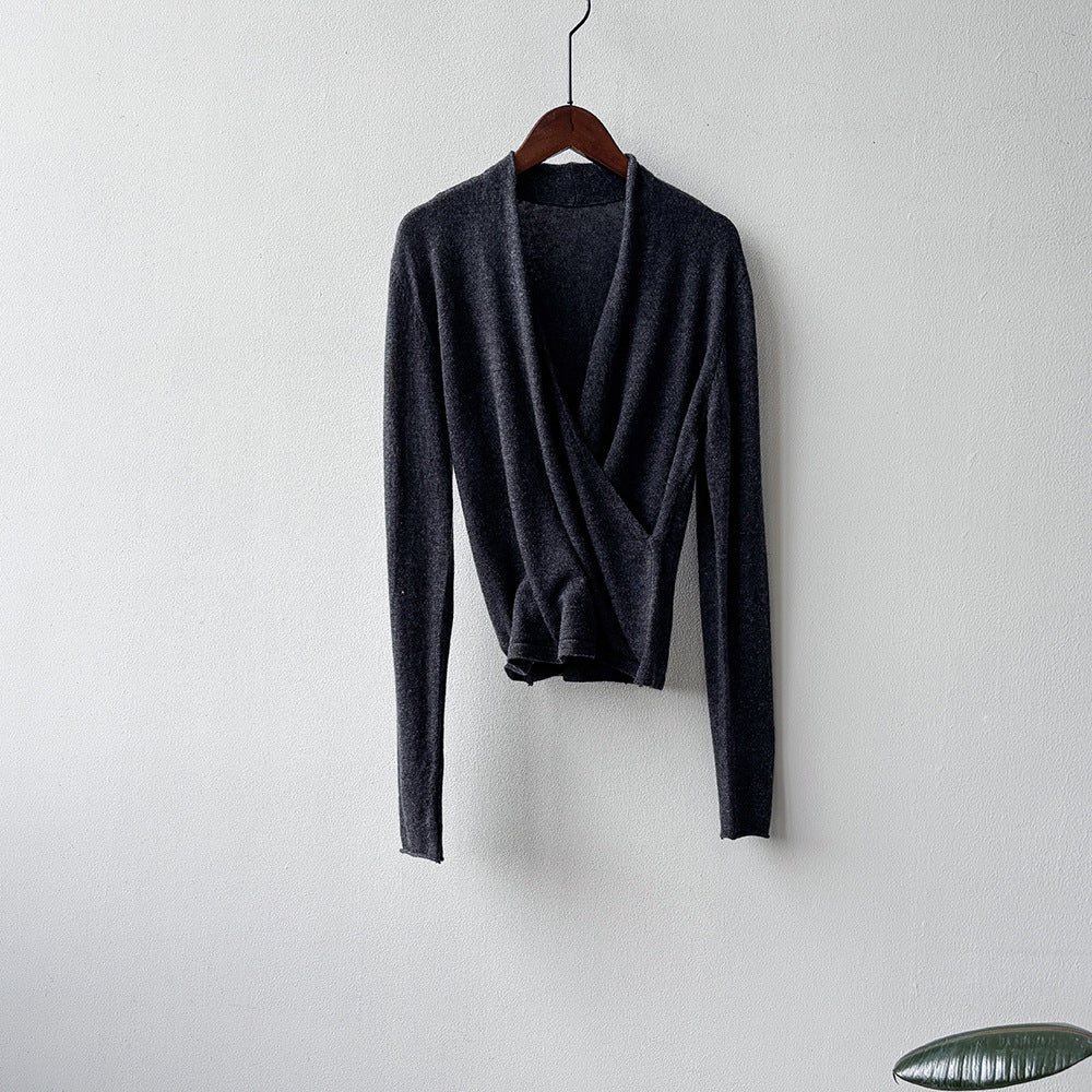 【Y218】實拍法式高級感交叉長袖針織衫(羊毛5%)251016