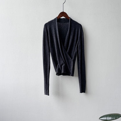 【Y218】實拍法式高級感交叉長袖針織衫(羊毛5%)251016