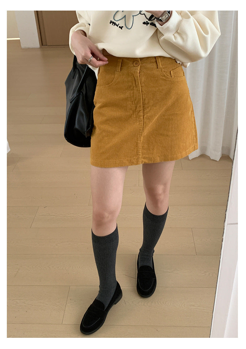 【H562】實拍秋冬S~XL必備復古高腰燈芯絨A字裙251021