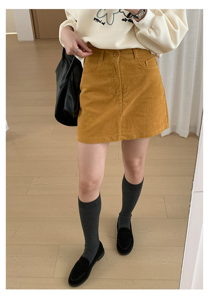 【H562】實拍秋冬S~XL必備復古高腰燈芯絨A字裙251021