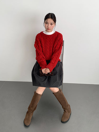 【LD11003】實拍冬季加厚麻花長袖圓領毛衣251110