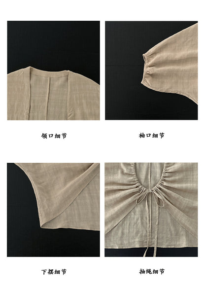 【cimz1900】防曬必備！天絲亞麻肌理感寬鬆繭型抽繩長袖襯衫/罩衫260520