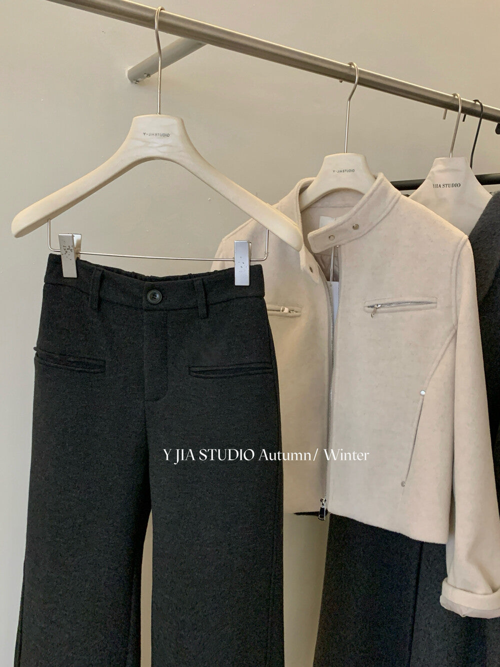 【LY9588】實拍Y.JIA 簡約毛呢加絨加厚微喇休閒褲251208