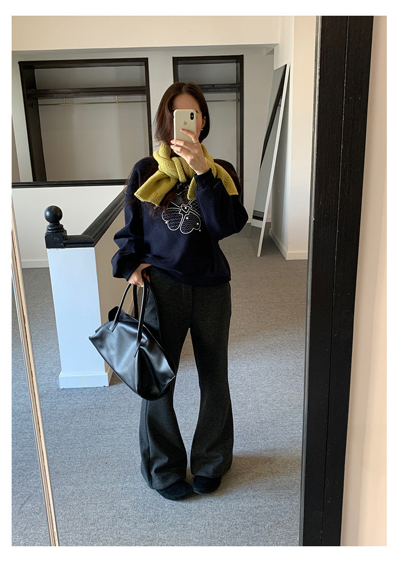 【H5517】實拍超級瘦高腰加絨厚款氣質喇叭褲251125