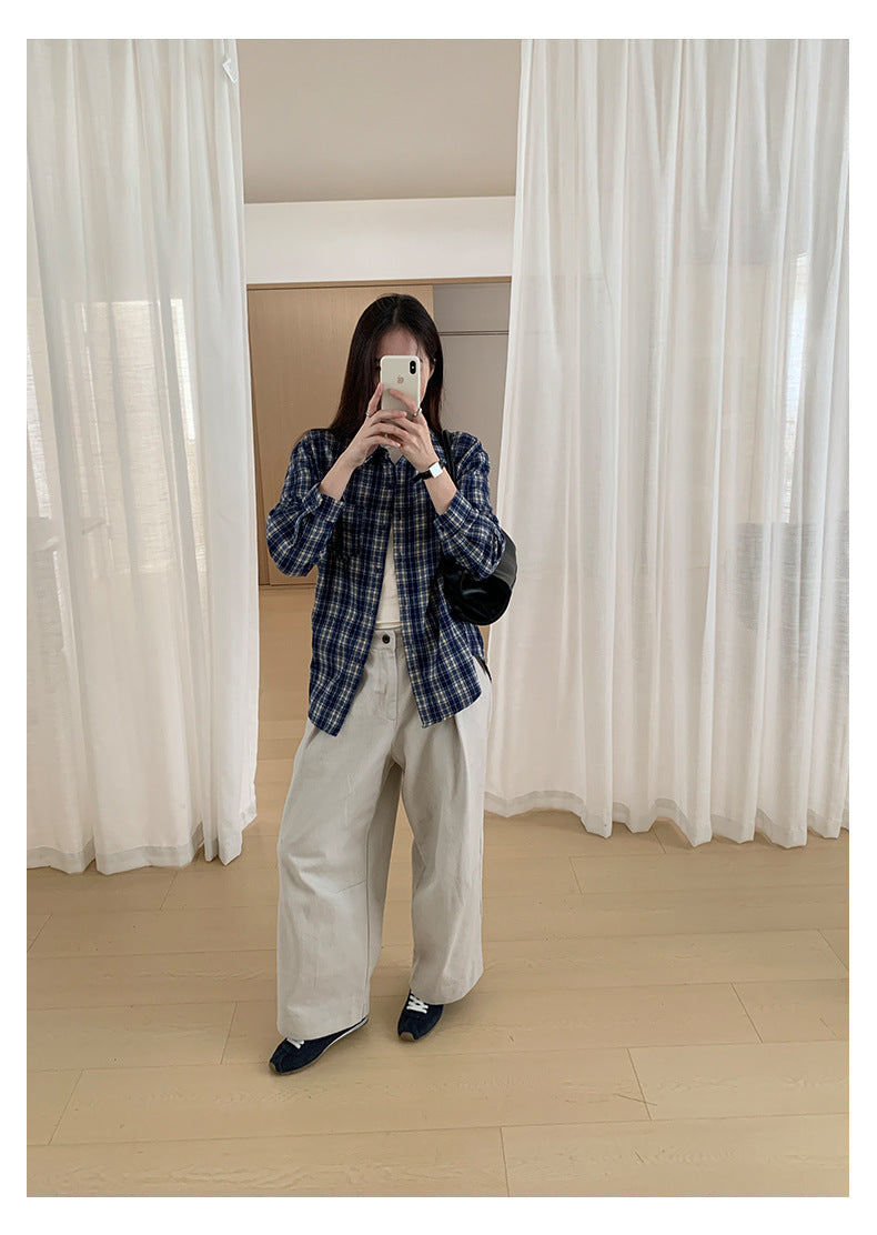 【H566】實拍秋冬高腰斜紋棉挺版西裝長褲（後鬆緊腰）251021