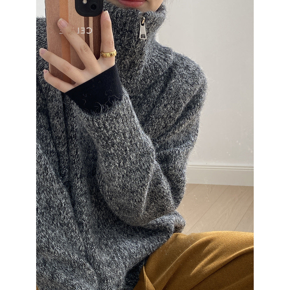 【YP1042】 實拍軟糯寬鬆高領針織毛衣外套(含羊毛4%) 251023