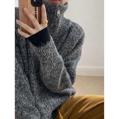 【YP1042】 實拍軟糯寬鬆高領針織毛衣外套(含羊毛4%) 251023