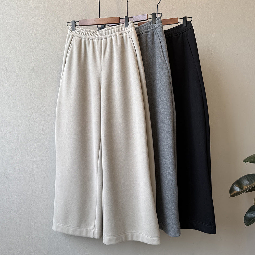 【Y82672】 實拍簡約寬鬆加絨保暖闊腿衛褲251023