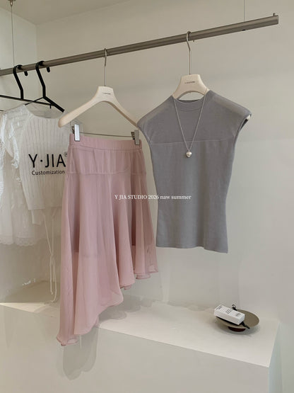 【L5765】Y.JIA溫柔仙女氣質🕊️針織背心+不規則雪紡裙 套裝260706
