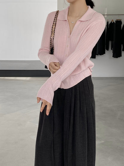 【cim6901】實拍慵懶紙片人polo領針織衫251030