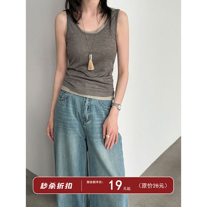 【cimu21029】夏天U領羅紋細肩帶背心260806