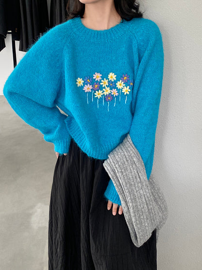 【cimz1394】實拍清新手工立體刺繡小花羊毛針織毛衣（羊毛8%)251128
