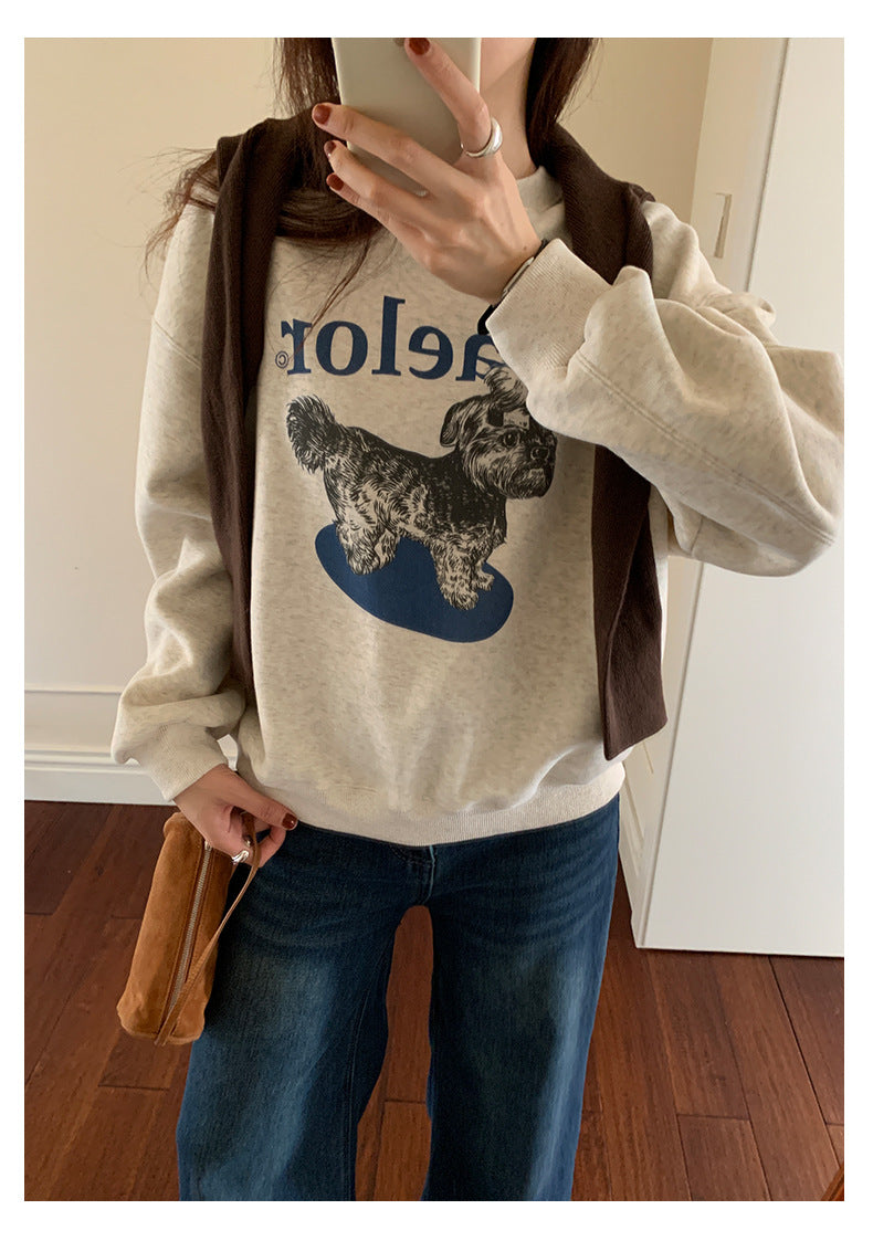 【H5496】實拍韓系小狗印花加絨厚棉衛衣251118