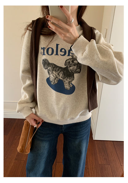 【H5496】實拍韓系小狗印花加絨厚棉衛衣251118