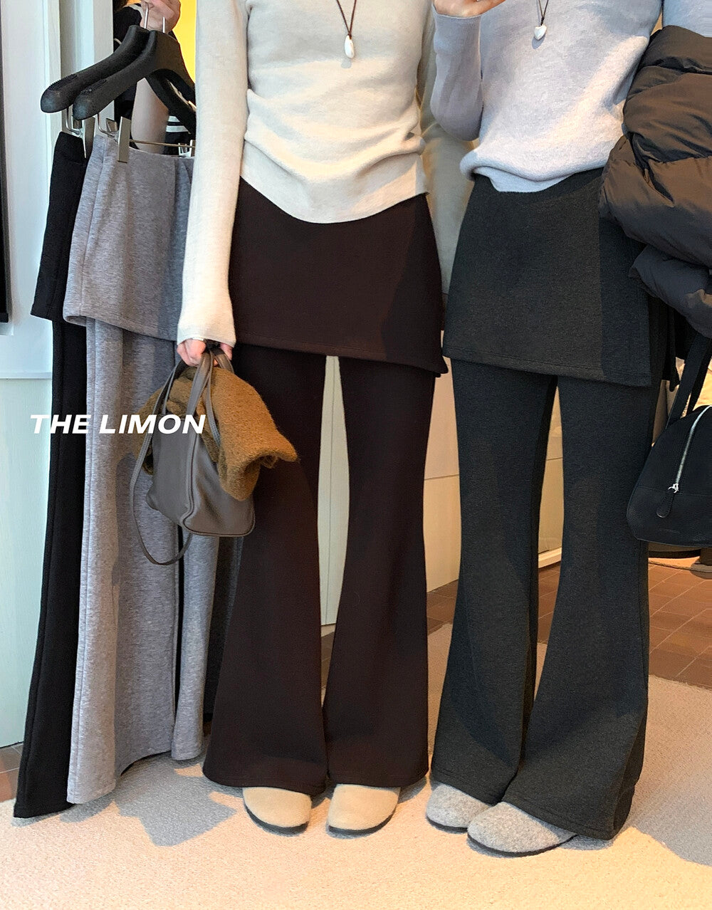 【L9307】實拍檸檬秋冬假兩件屁簾顯瘦加絨微喇休閒褲251208