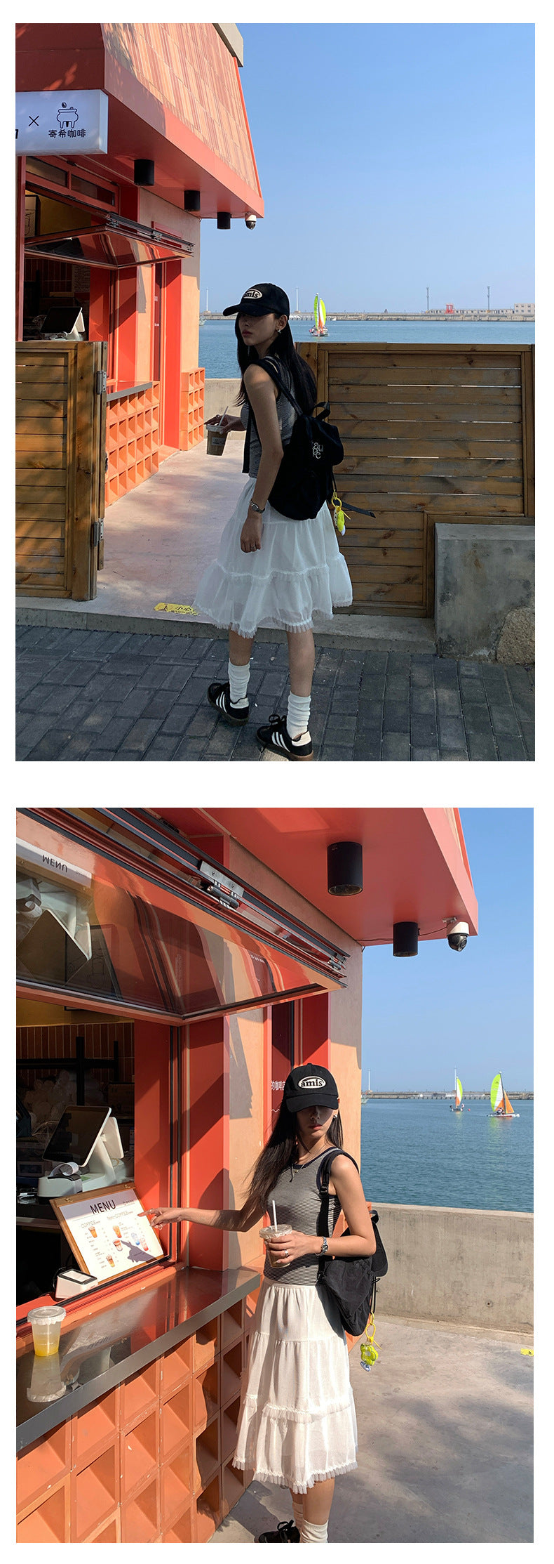 【H5309】 實拍韓國夏季白色休閒顯瘦網紗裙250610