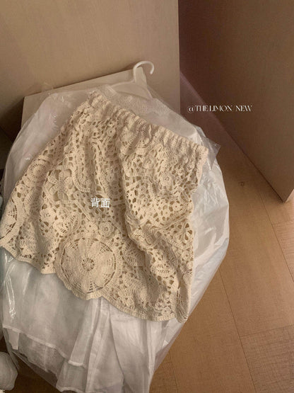 【L10675】溫柔仙女系🕊️重工設計感鏤空蕾絲鉤花休閒半身長裙260511