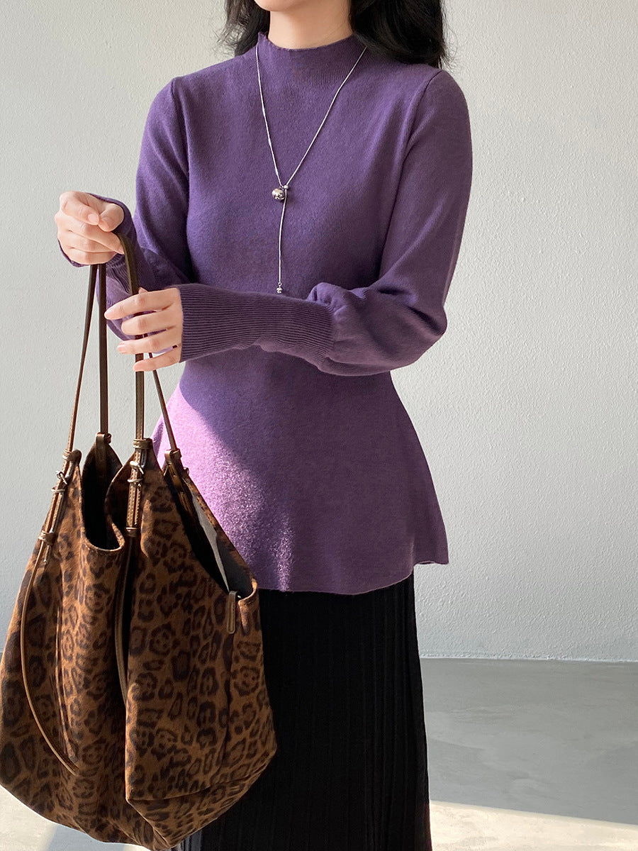 【cimz6652】實拍氣質半高領/V領燈籠袖極簡氣質針織衫251128