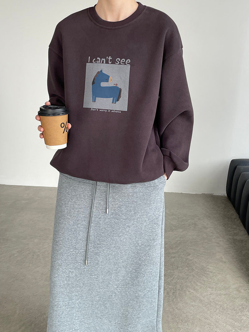 【cimD20307】實拍大人系印花加绒寬鬆衛衣251114