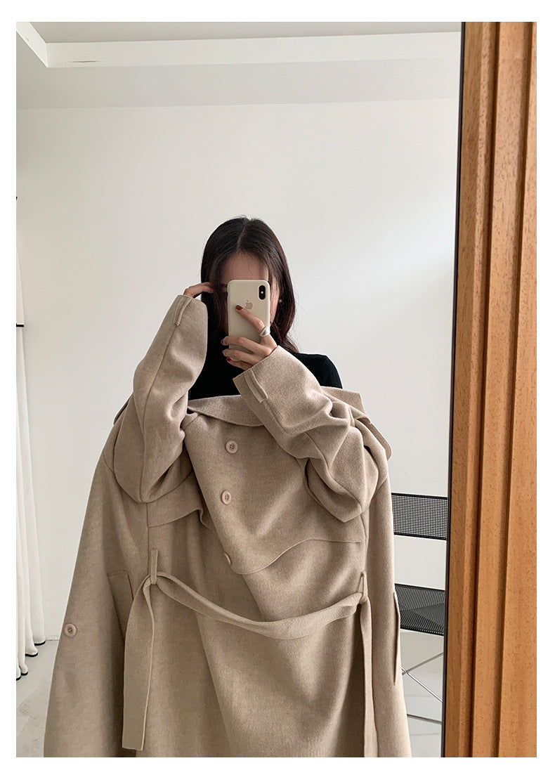 【H5479】實拍秋冬英倫翻領束腰雙面呢羊絨長外套251109