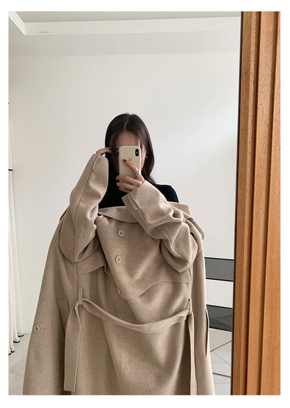 【H5479】實拍秋冬英倫翻領束腰雙面呢羊絨長外套251109