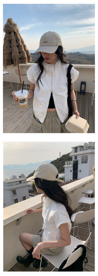 【H5136】實拍夏季工裝率性立領雙頭拉鍊外套上衣250324