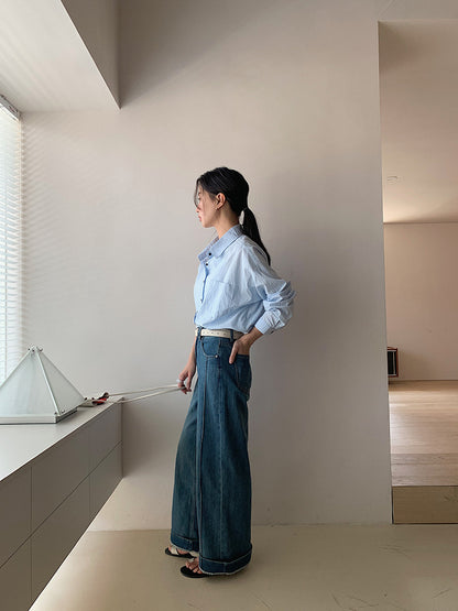 【LD003】實拍中性棉100氣質寬鬆條紋襯衫251103