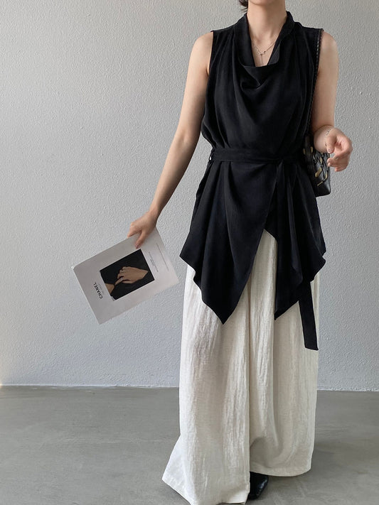 【cimz1867】實拍職場知性天菜✨高級銅氨絲法式垂墜領氣質無袖襯衫260429