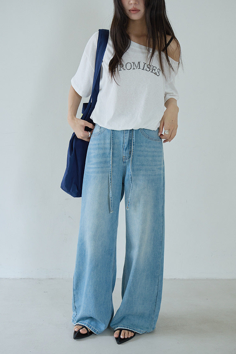 【LD11303】神級大長腿👖軟糯親膚水洗淺藍色顯瘦落地直筒牛仔寬褲260519