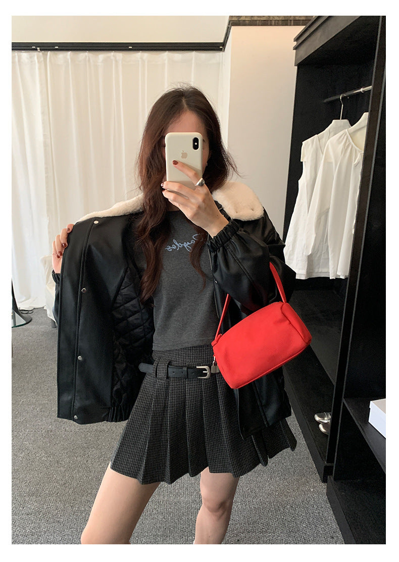 【H5485】實拍高級感毛領PU皮衣夾棉加厚外套251109