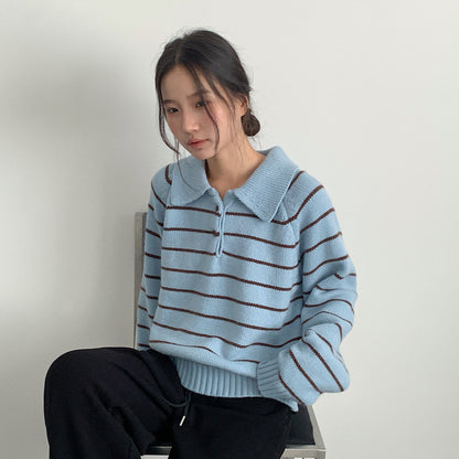 【LD11063】實拍復古條紋加厚棉羊絨針織毛衣251209
