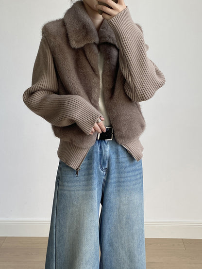 【YH8309】實拍高質感時髦仿皮草拼接針織假2件毛毛外套251113