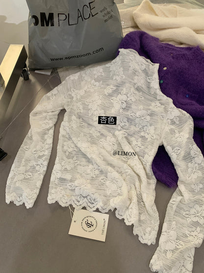 【L9320】實拍檸檬秋冬浪漫內搭立領長袖蕾絲衫251117
