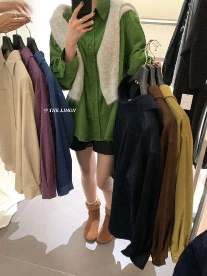 【L9221】實拍檸檬秋季復古簡約燈芯絨長袖襯衫250915