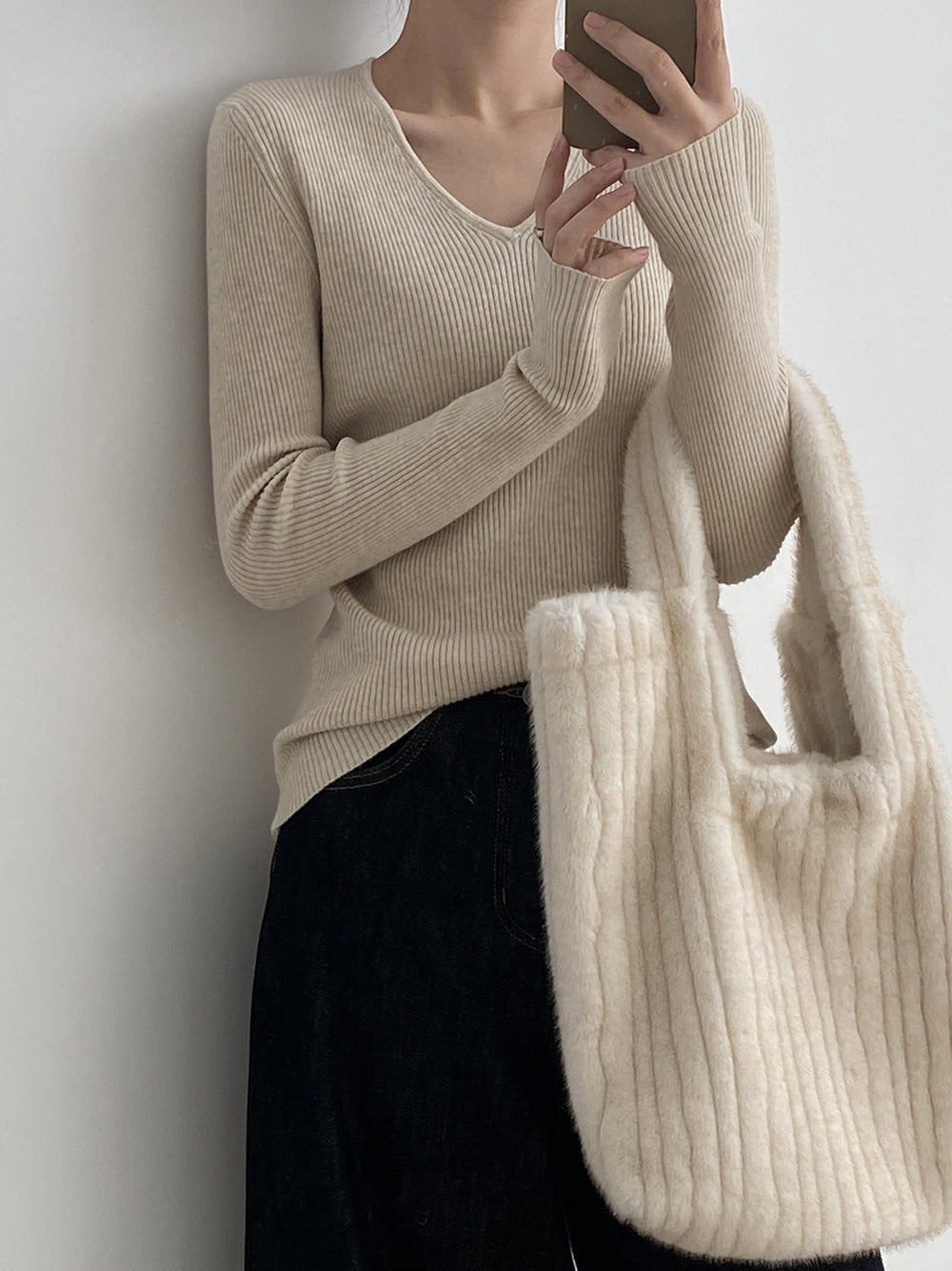 【YP313】實拍冬季氣質簡約v領針織衫251113