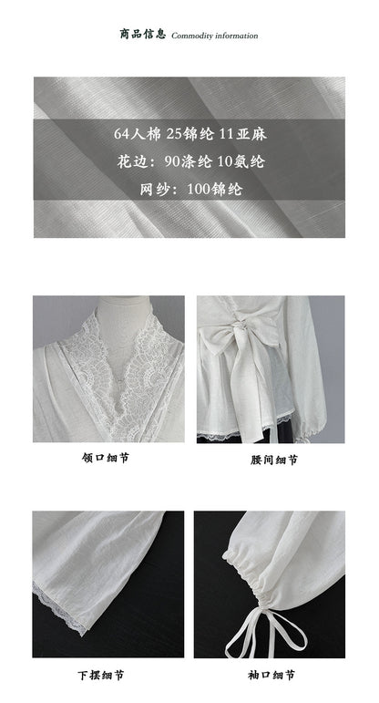 【cimz6507】法式千金私服✨氣質重工蕾絲拼接收腰顯瘦長袖襯衫260319