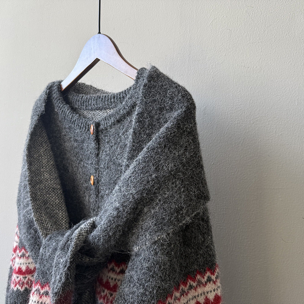 【YP6106】 實拍費爾島提花針織外套＋圍巾(含羊毛3%) 251023