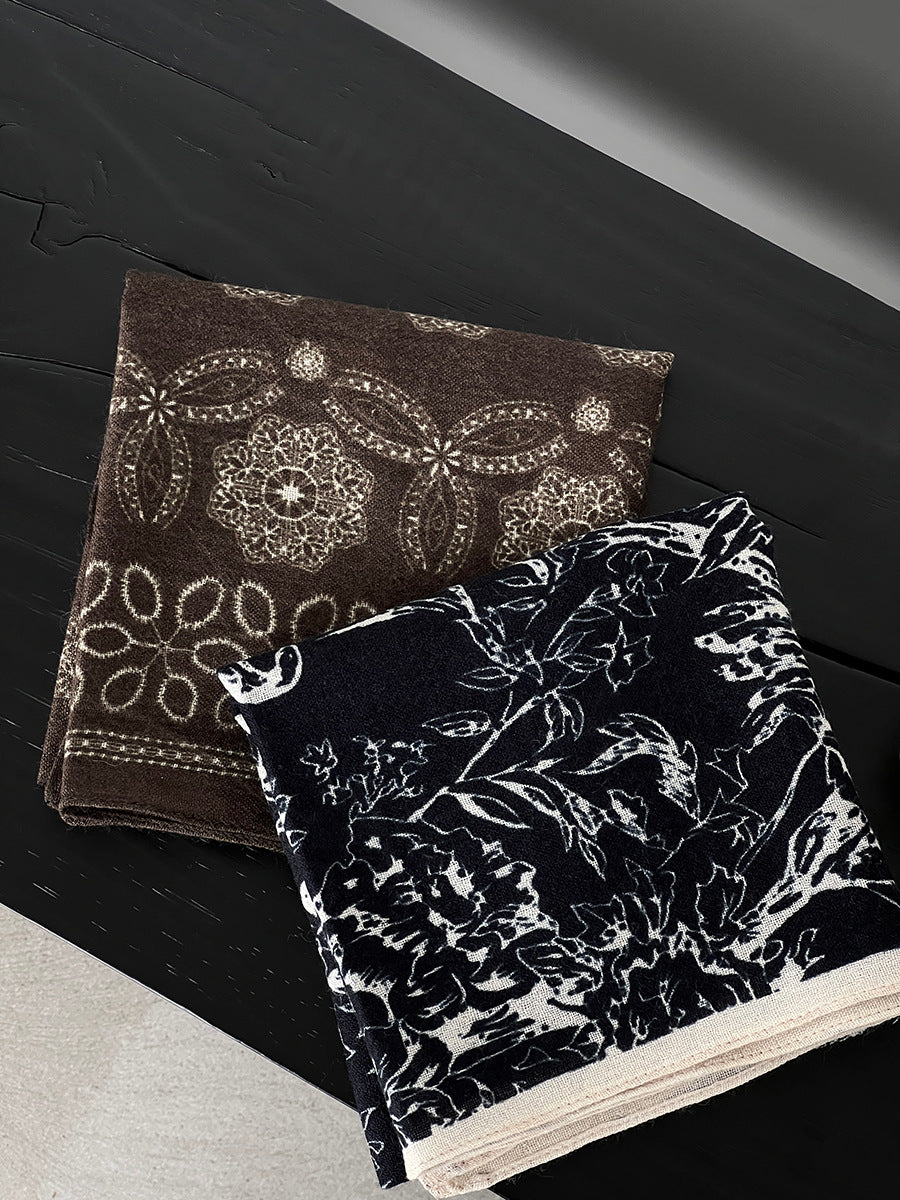 【cim865】實拍黑標100綿羊毛復古山茶花小方巾法式頭巾圍巾 251030