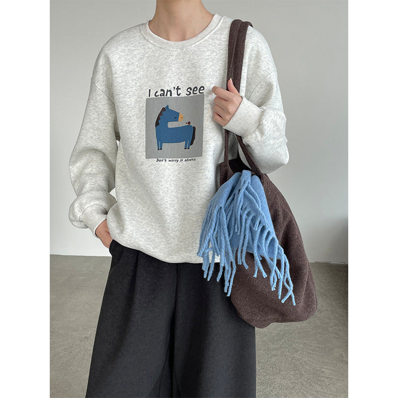 【cimD20307】實拍大人系印花加绒寬鬆衛衣251114